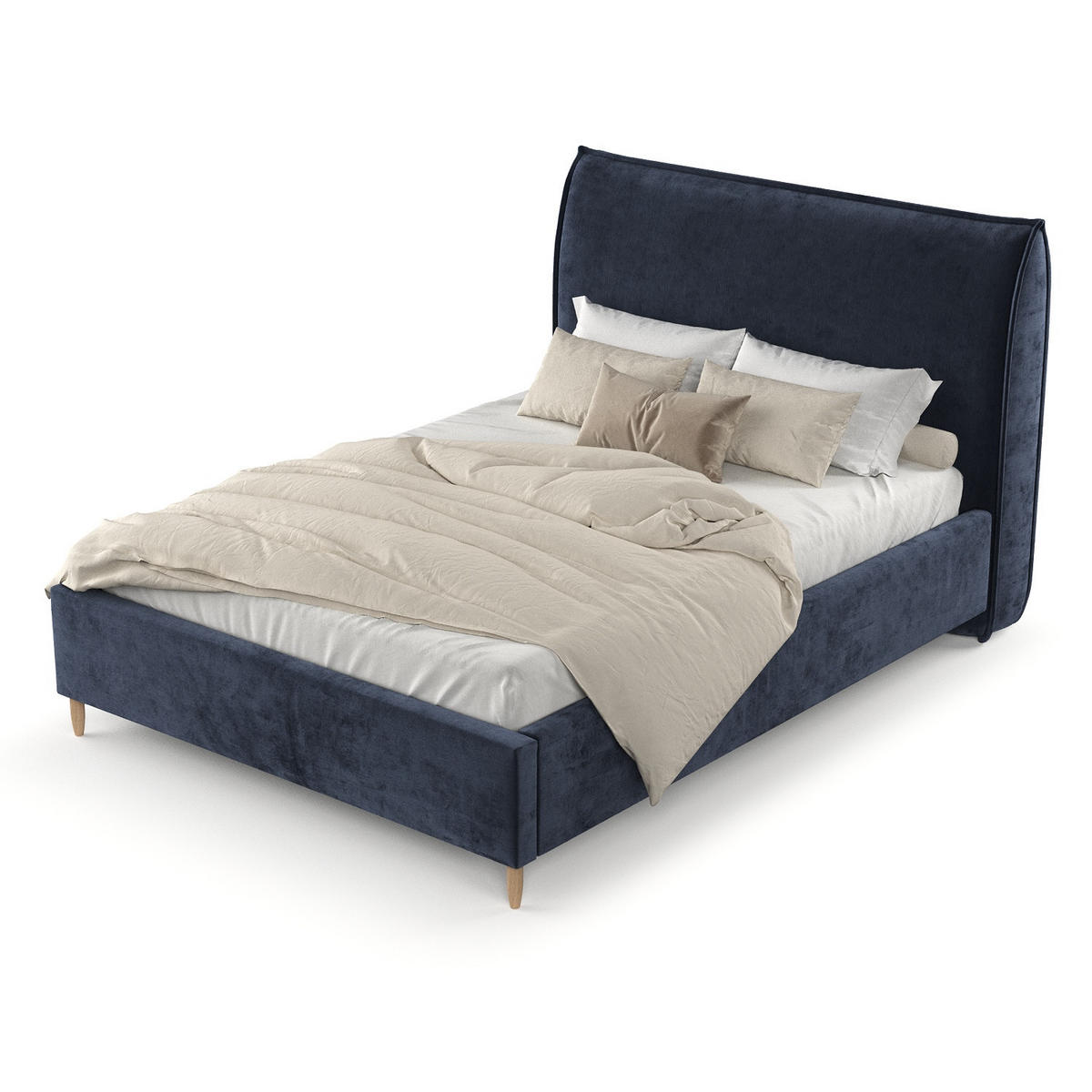 POLSTERBETT Mira 180/200 cm Marineblau im Lotta Stoff - Naturfarben/Dunkelblau, Holz/Holzwerkstoff (180/200cm) - AltaBeds