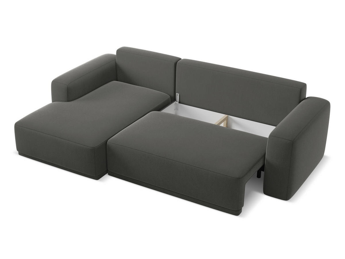 ECKSOFA mit Schlaffunktion Samt Stoff Grau - Dunkelgrau/Schwarz, Kunststoff/Textil (258/160cm) - Makamii