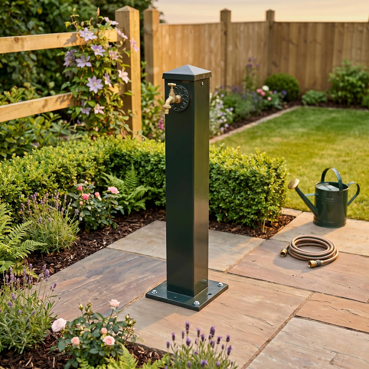 WASSERZAPFSÄULE Grün Antik-Design - Grün, Metall (22.5/22.5/91cm) - Relaxdays