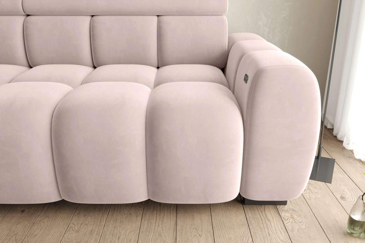 BIGSOFA ALESSIO Velours Beige mit elektrischer Sitztiefenverstellung - Beige, Kunststoff/Textil (248/77/108cm) - 99rooms