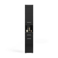 HOCHSCHRANK Linus Bad in schwarz Nachbildung und schwarz hochglanz B/H/T: 30x181x30 cm - Schwarz, Holz (30/181/30cm)