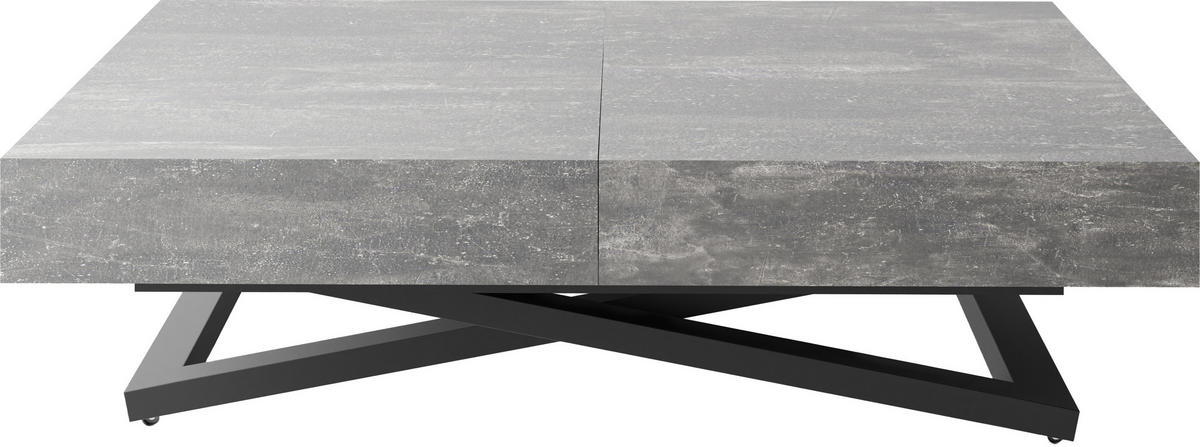 COUCHTISCH Cavetta U höhenverstellbar ausziehbar, Grauer Beton 120-200/80/27-76 cm - Hellgrau/Schwarz, Holzwerkstoff/Metall (80/120/76cm) - WFL GROUP