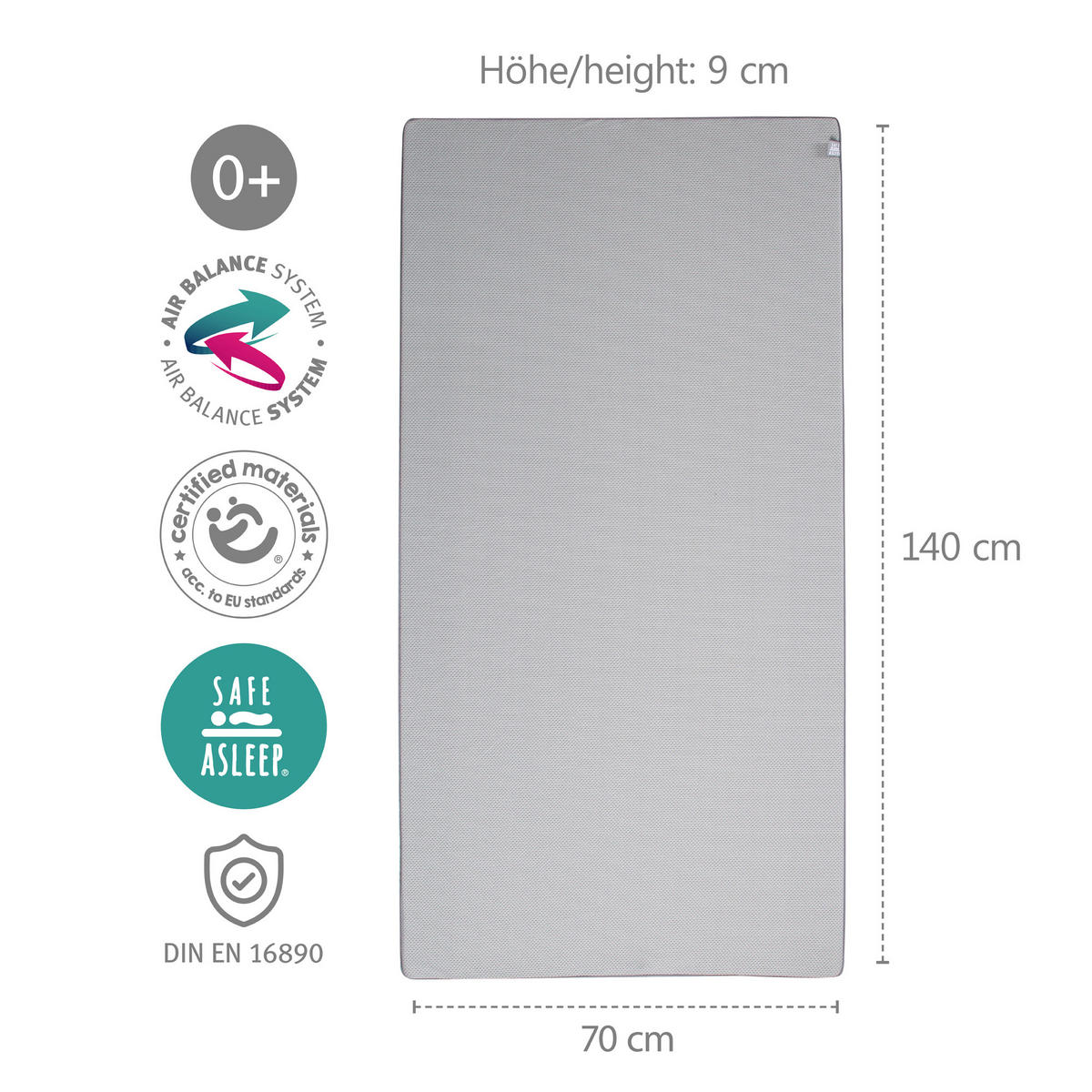 BABYBETTMATRATZE Air Balance PREMIUMMESH 70 x 140 cm - Grau, Textil (70/140cm) - Roba