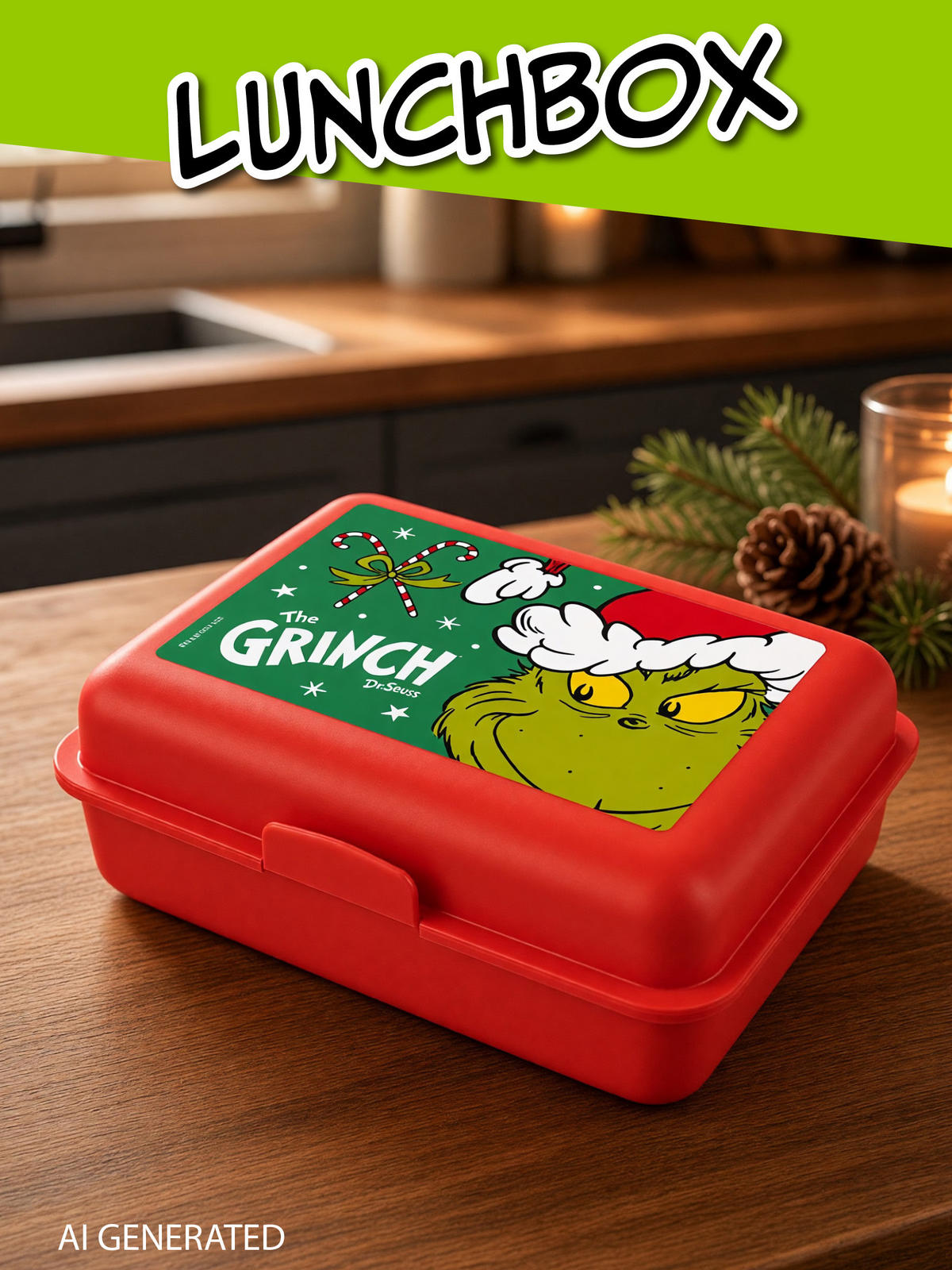 BROTDOSE The Grinch Rot 17,5 x 12,8 x 6,9 cm - Rot, Kunststoff (17.5/6.9/12.8cm) - United Labels
