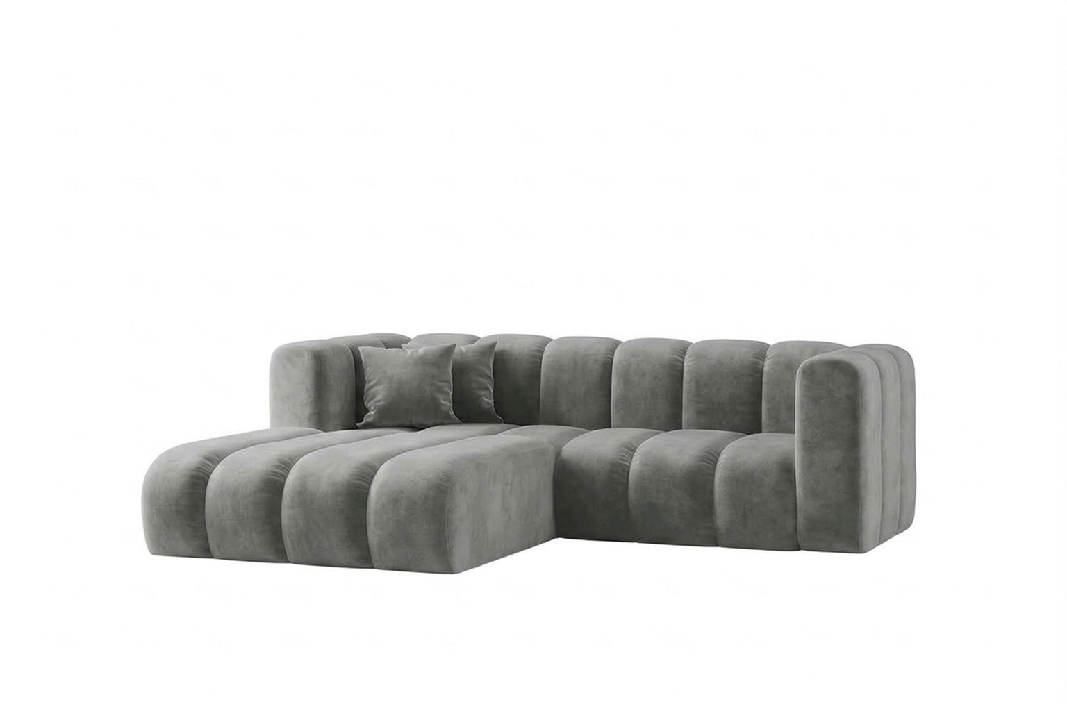 ECKSOFA Modulares In L-Form, Velvet-Stoff Riviera, Grau, Links, GRAND - Grau, Holz (227/179cm) - Kaiser Möbel