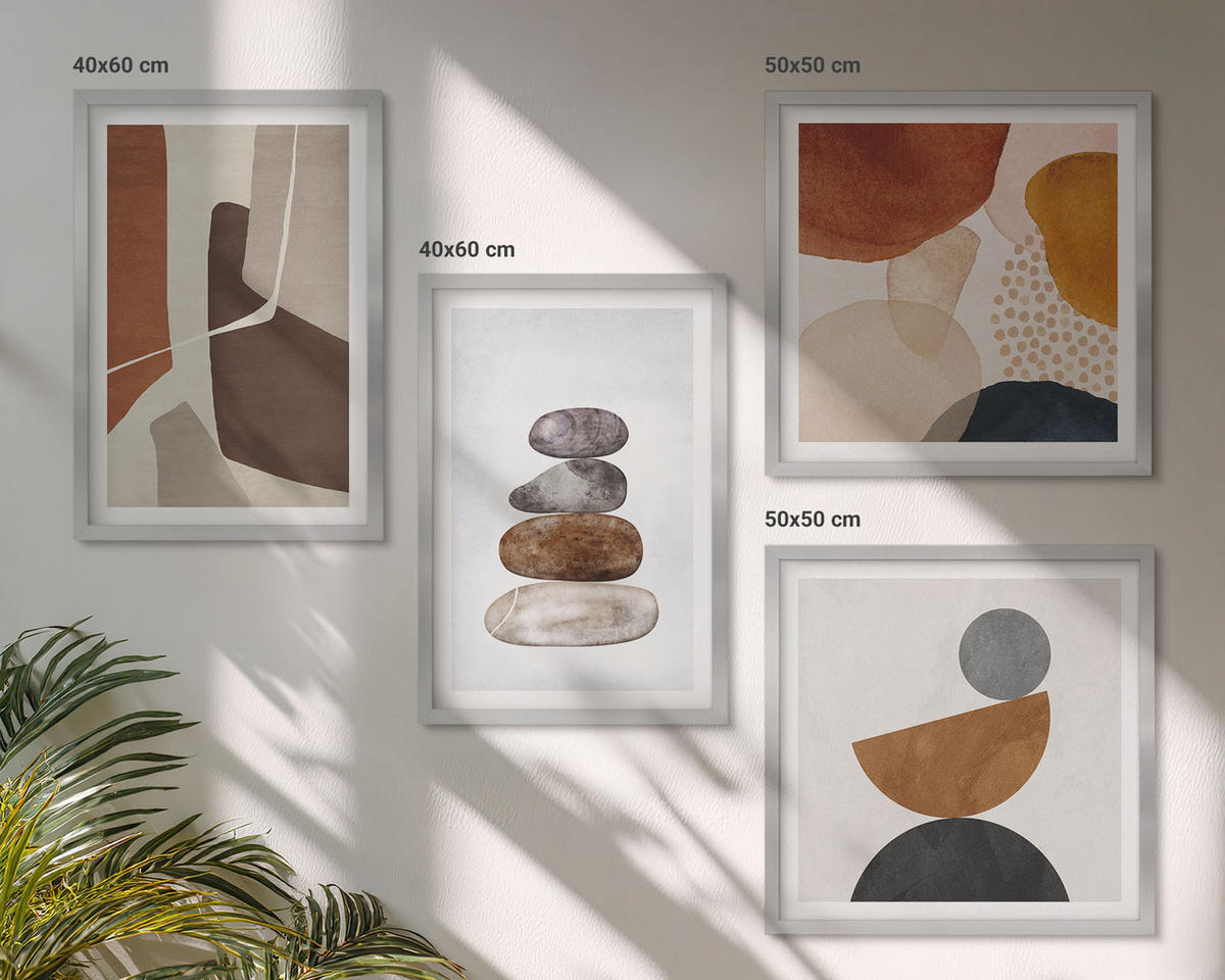 WANDBILDER 4er Set - 50x50 cm & 40x60 cm Silberner Rahmen - Abstrakte Malerei Dekorationen - Silberfarben, Kunststoff (50/50cm) - ArtPrintCave