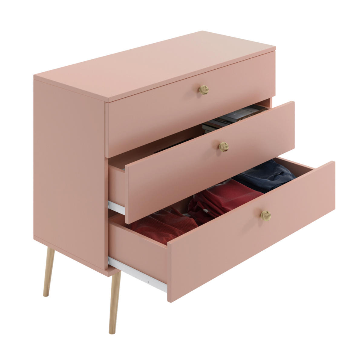 KOMMODE NATURA, 100 cm, Rosa, mit 3 Schubladen - Rosa, Holz (100/85/41cm) - Excellent Home