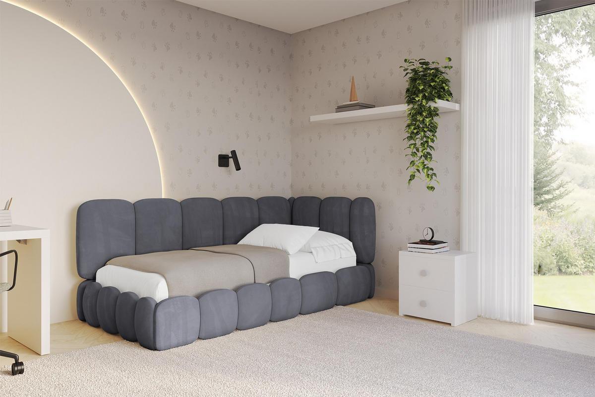 EINZELLBETT Jugendbett mit Bettkasten und Matratze H3/H4, Links - AVRY 80x200 Dunkelgrau - Dunkelgrau, Holzwerkstoff/Textil (80/200cm) - ALTDECOR