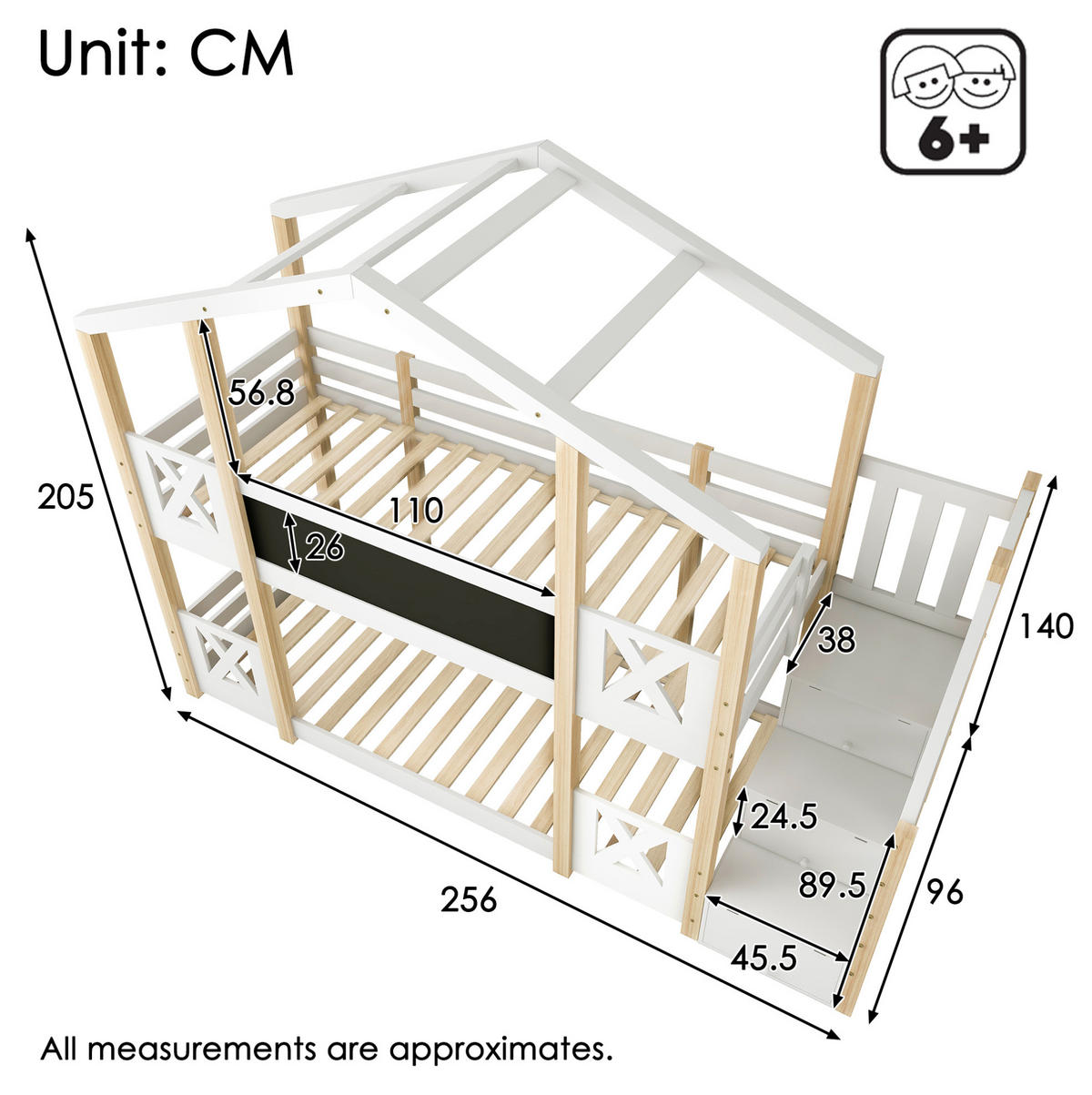 ETAGENBETT aus Holz 90x200 cm in Weiß mit Treppe & Stauraum - Weiß, Holz (90/200cm) - Modfu