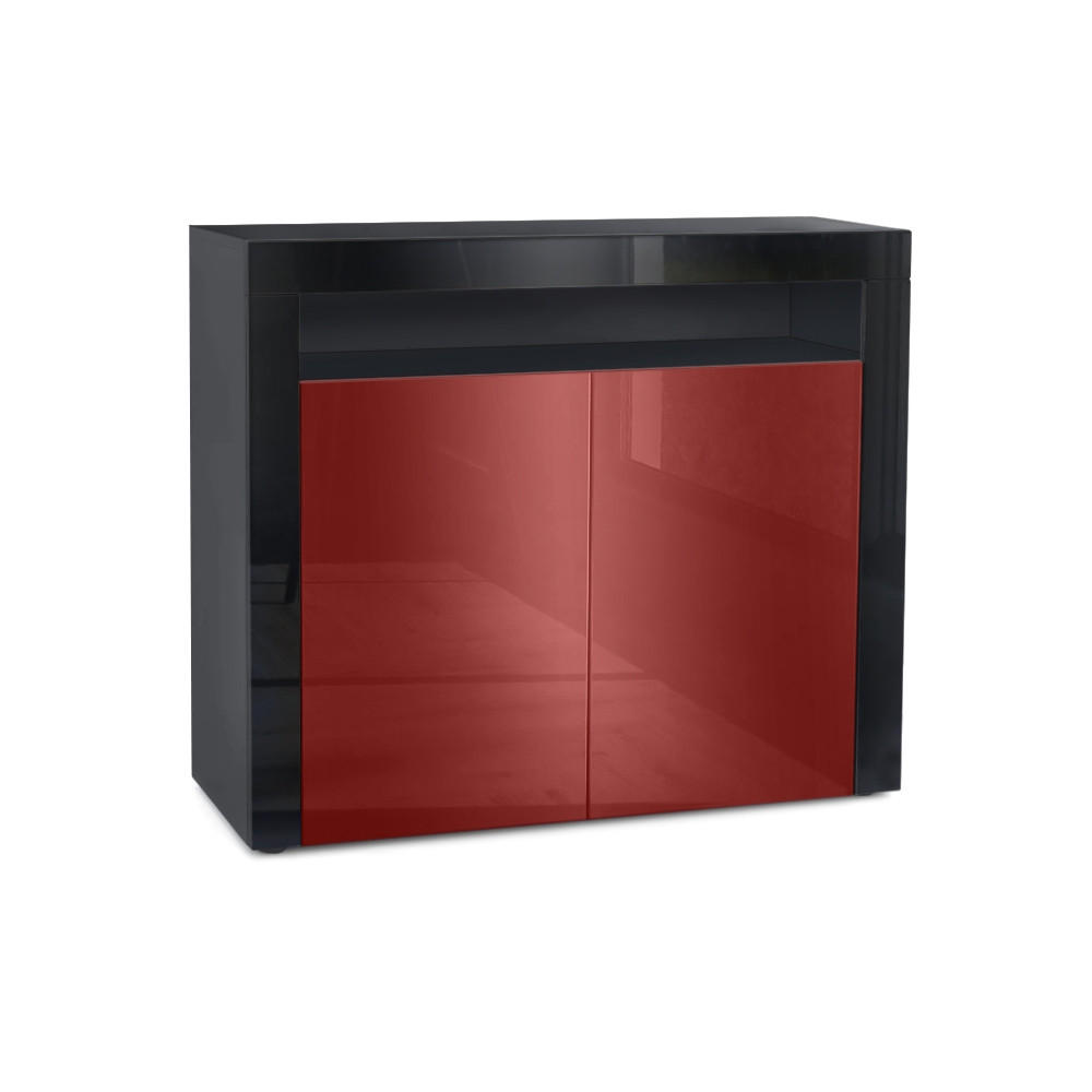 KOMMODE Valencia Bordeaux Hochglanz / Schwarz Hochglanz - Bordeaux, Holzwerkstoff (108/92/40cm) - Vladon