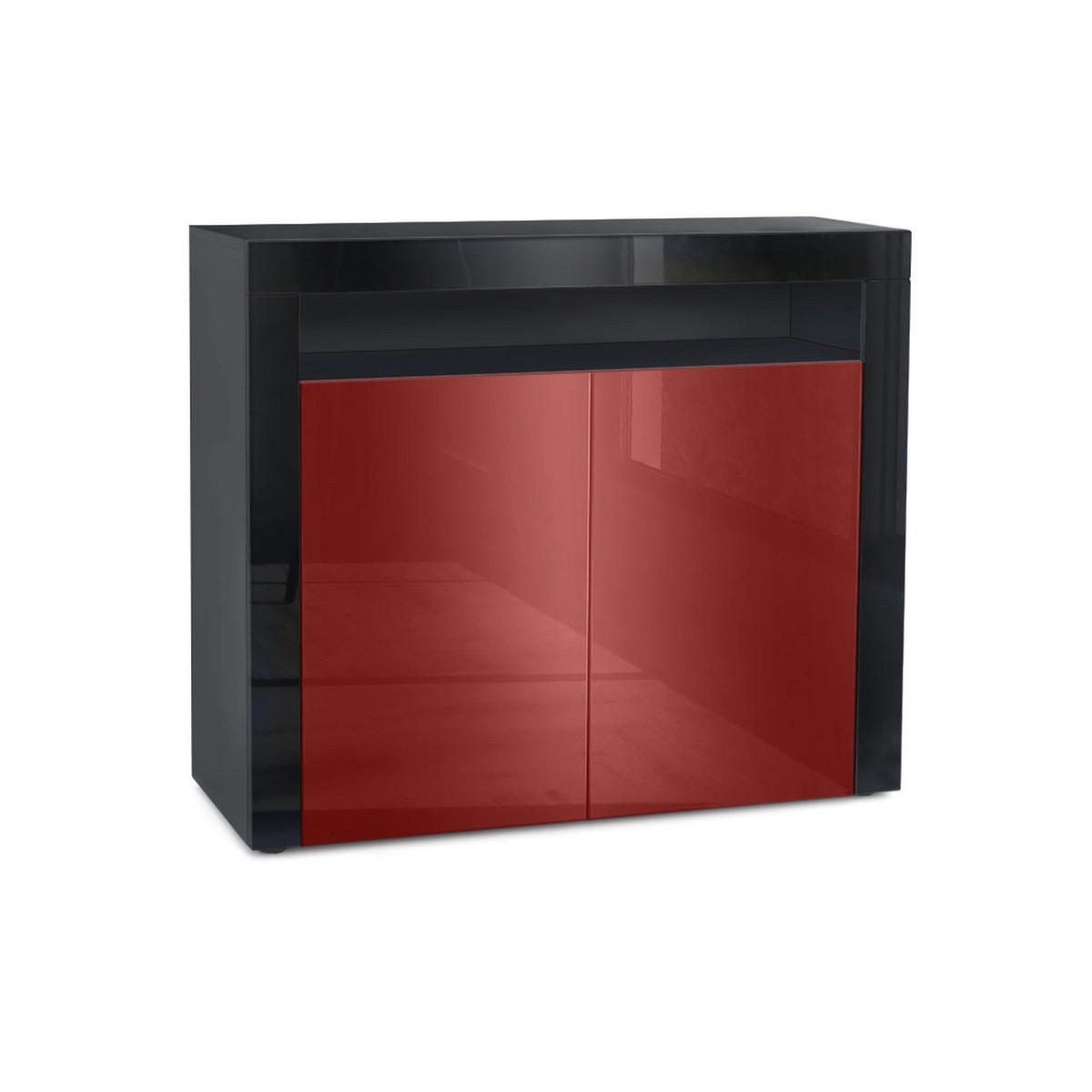 KOMMODE Valencia Bordeaux Hochglanz / Schwarz Hochglanz - Bordeaux, Holzwerkstoff (108/92/40cm) - Vladon