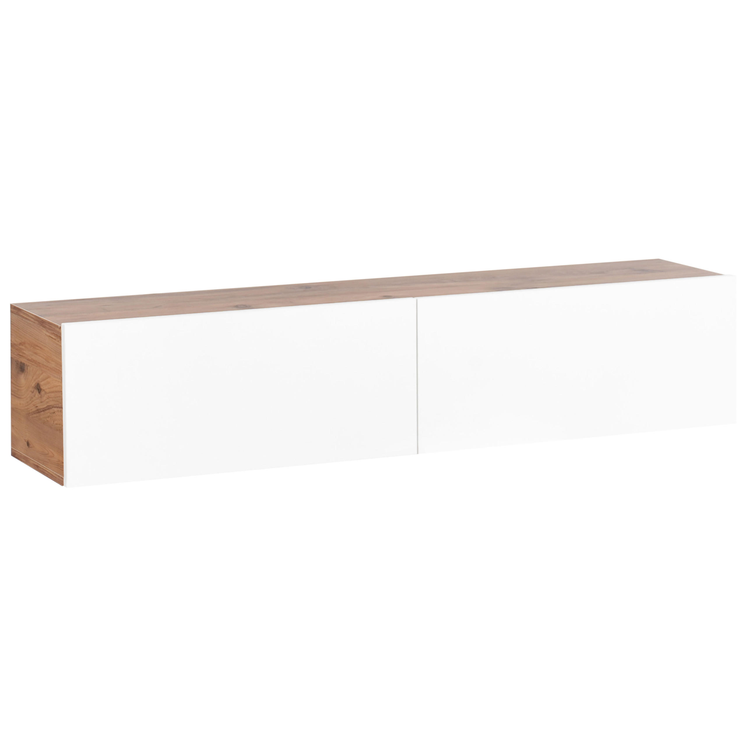 WANDMONTIERTER-TV-SCHRANK Weiß/Braun Gladstone - Weiß/Braun, Holzwerkstoff (140/30/32cm) - Beliani