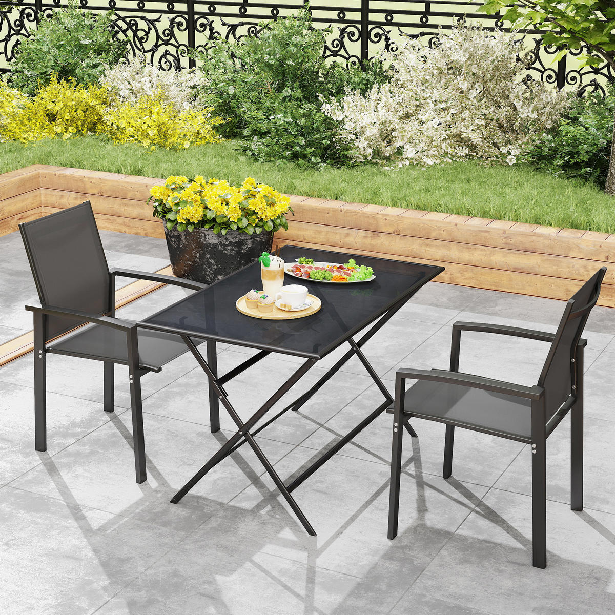 GARTENSTÜHLE 2er-Set DE-13265 stapelbar mit Armlehnen Dunkelgrau - Dunkelgrau, Metall (58/89/56cm) - ComfortXL