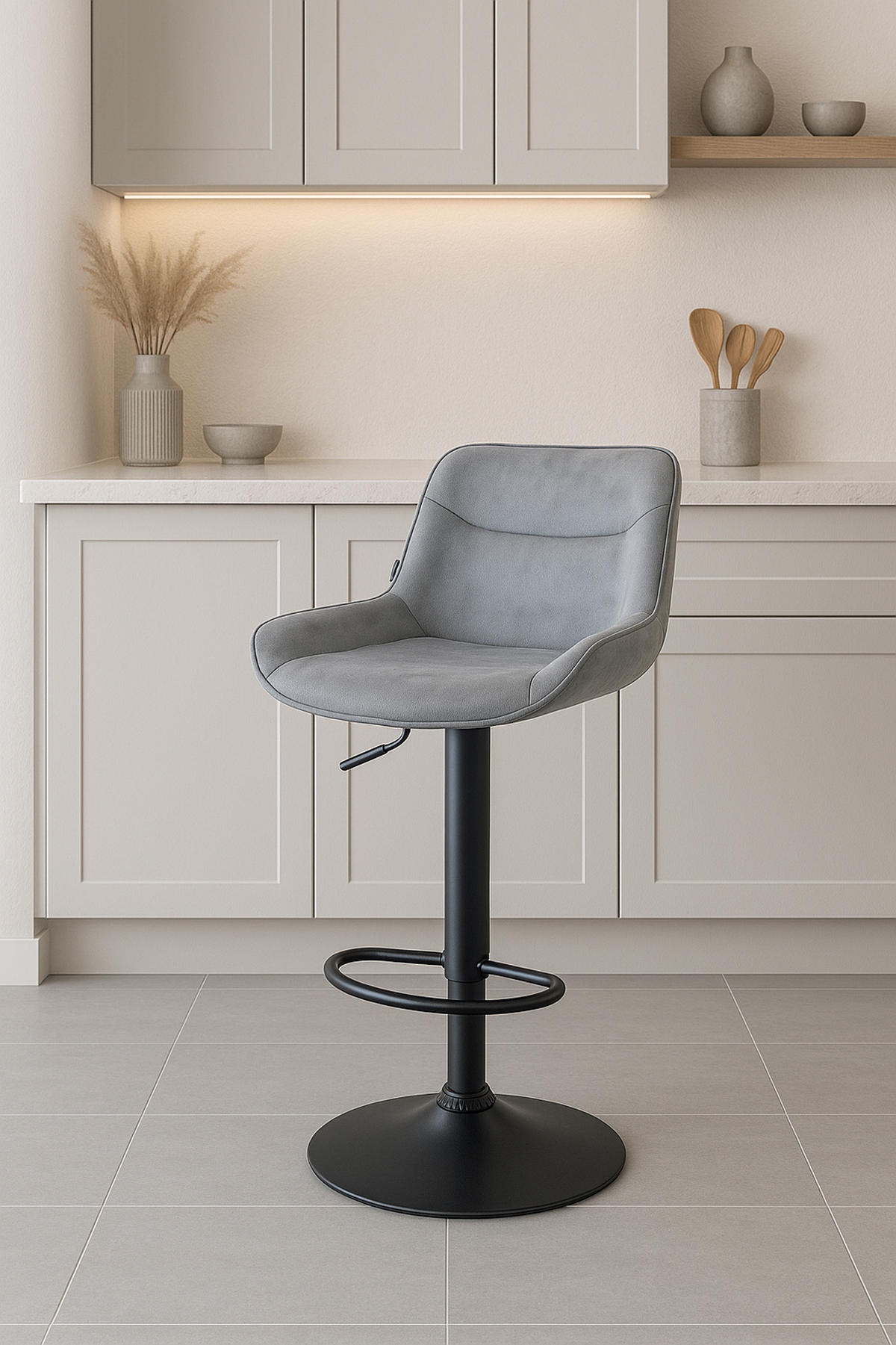 BARHOCKER Vulcano Samt schwarz grau - Schwarz/Grau, Textil/Metall (49/106/51cm) - TPFLiving