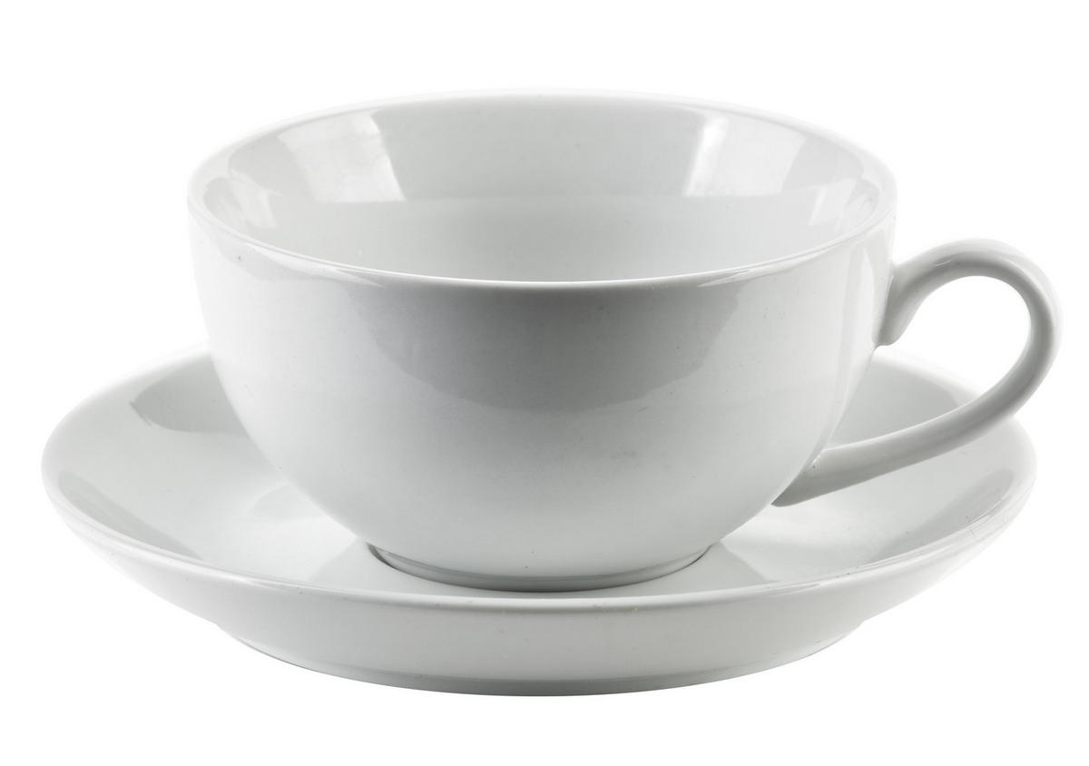 TASSE mit Untertasse Basic Weiß 15/12/7 cm Keramik - Weiß, Keramik (0.2L) - Mondex