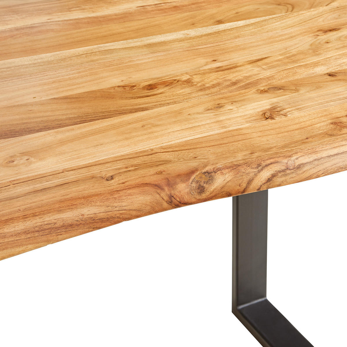 ESSTISCH mit Massivholzplatte - Akazie massiv / Eisen - Schwarz/Braun, Holz/Metall (80/140/76cm) - home24