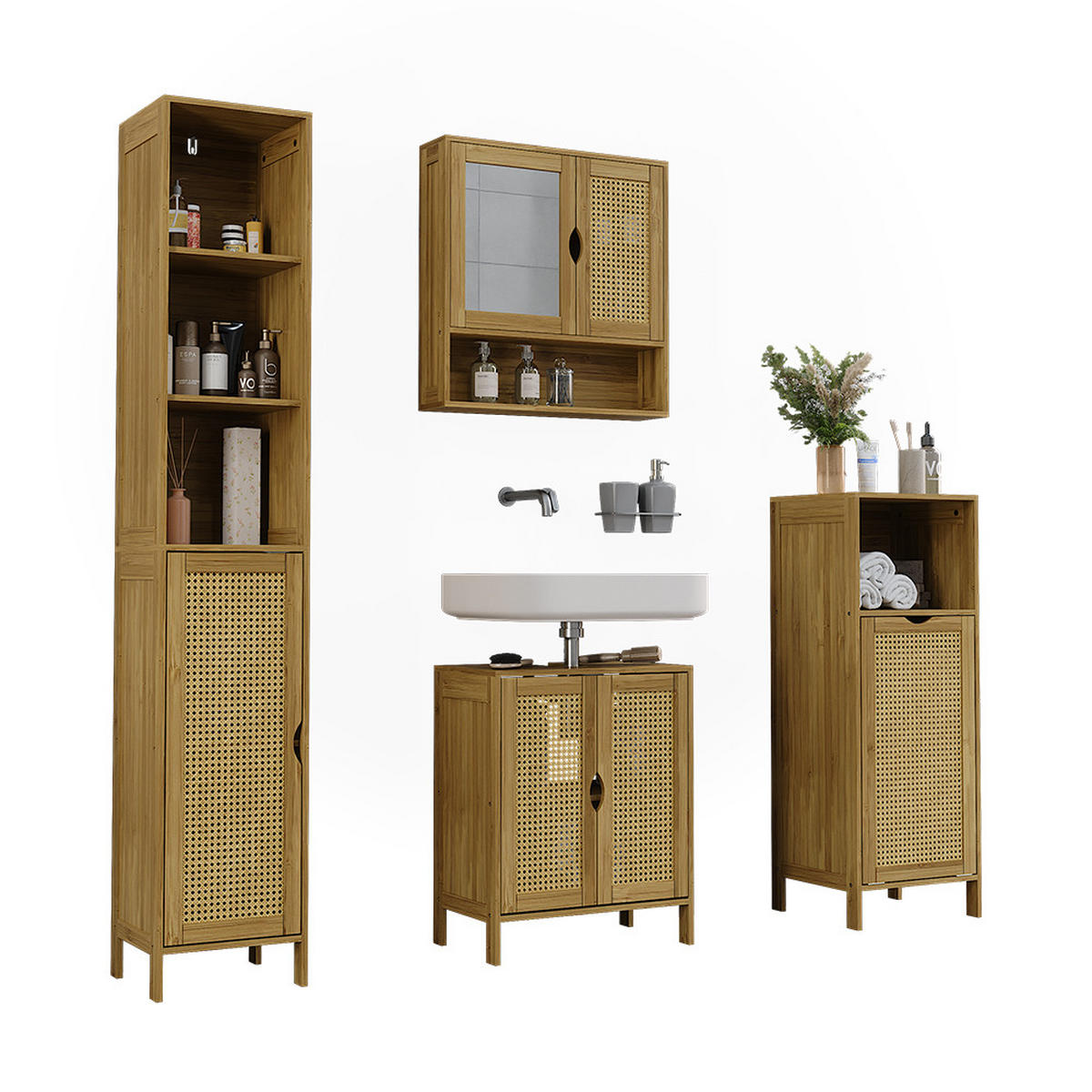 SADA KOUPELNOVÉHO NÁBYTKU Liora Bambus - zelená barva, kompozitní dřevo (48/60/29cm) - Vicco