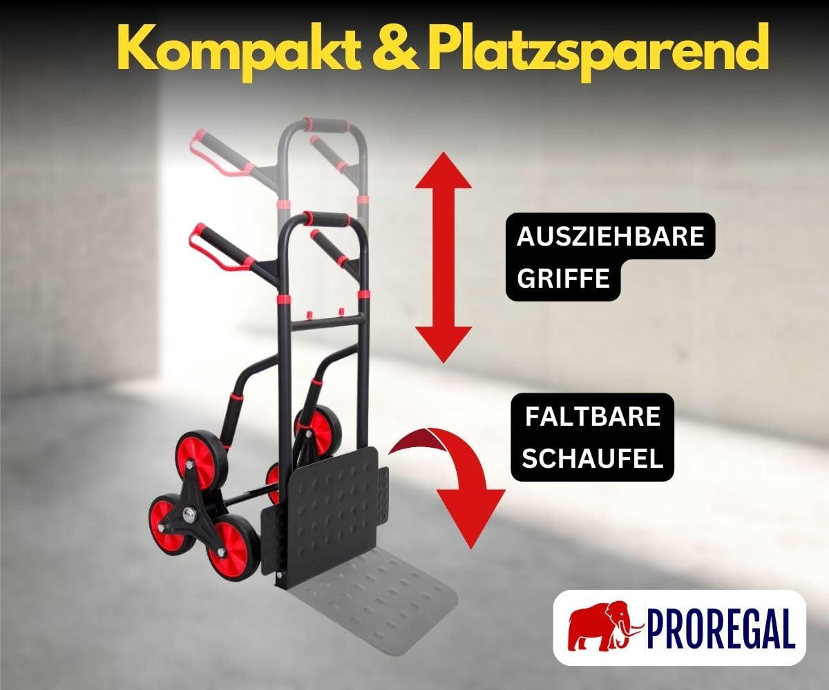 TREPPENSTEIGER Sackkarre Taurus 250 115x52x63cm Traglast 250kg Stahlrahmen Rot-Schwarz - Schwarz, Metall (63/52/115cm) - PROREGAL