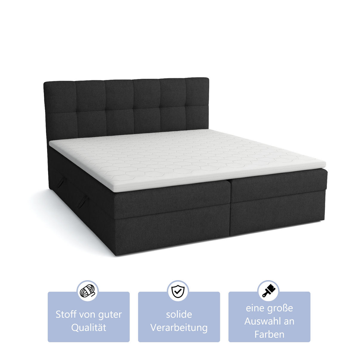 BOXBETT Doppelbett Corino Schwarz 180x200 cm - Schwarz, Naturmaterialien (180/200cm)