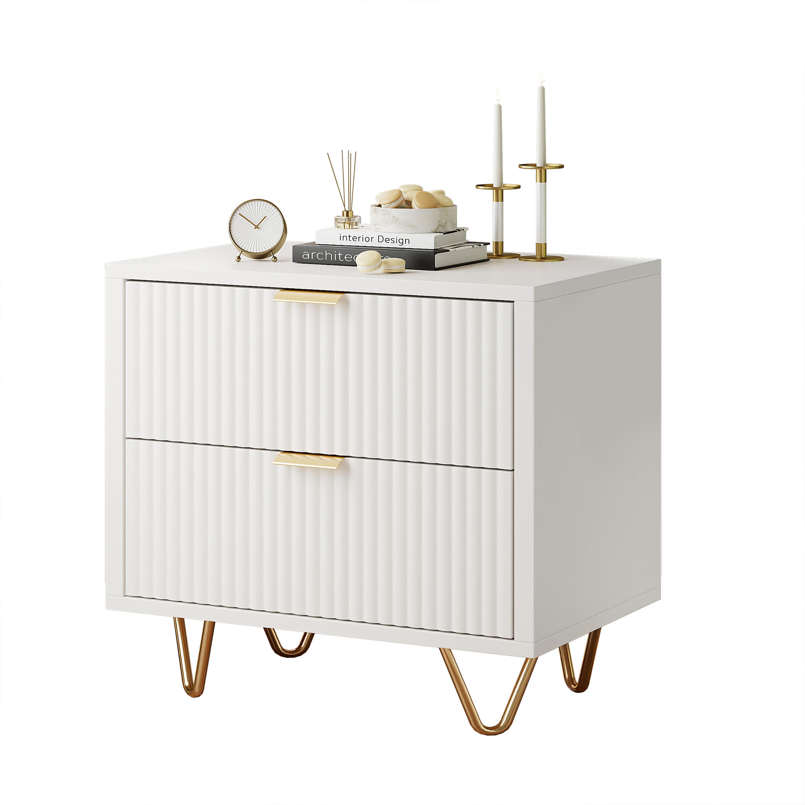 NACHTTISCH 2er Set 2 Schubladen weiß 49x29x47 cm - Weiß, Holz (29/47/49cm) - LEBENLANG