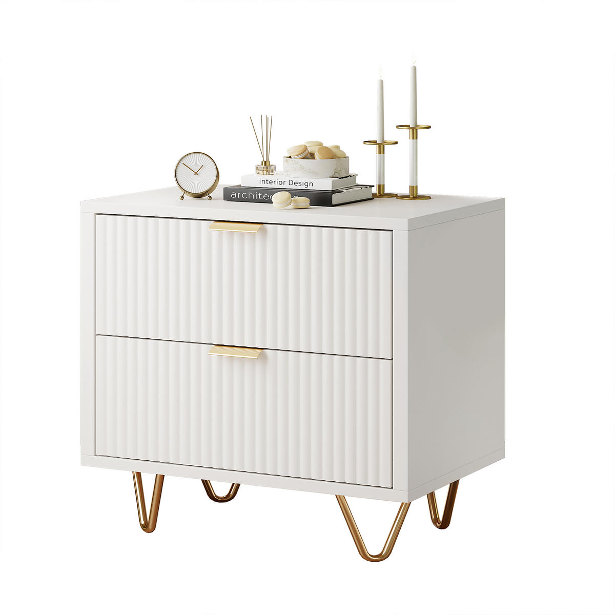 NACHTTISCH 2er Set 2 Schubladen weiß 49x29x47 cm - Weiß, Holz (29/47/49cm) - LEBENLANG