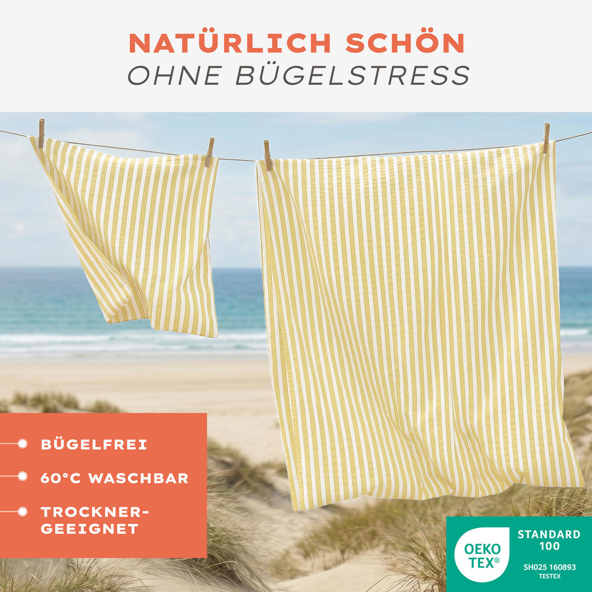 BETTWÄSCHE Seersucker, 135/200 cm & 80/80 cm, Gelb - Gelb, Textil (135/200cm) - Blumtal
