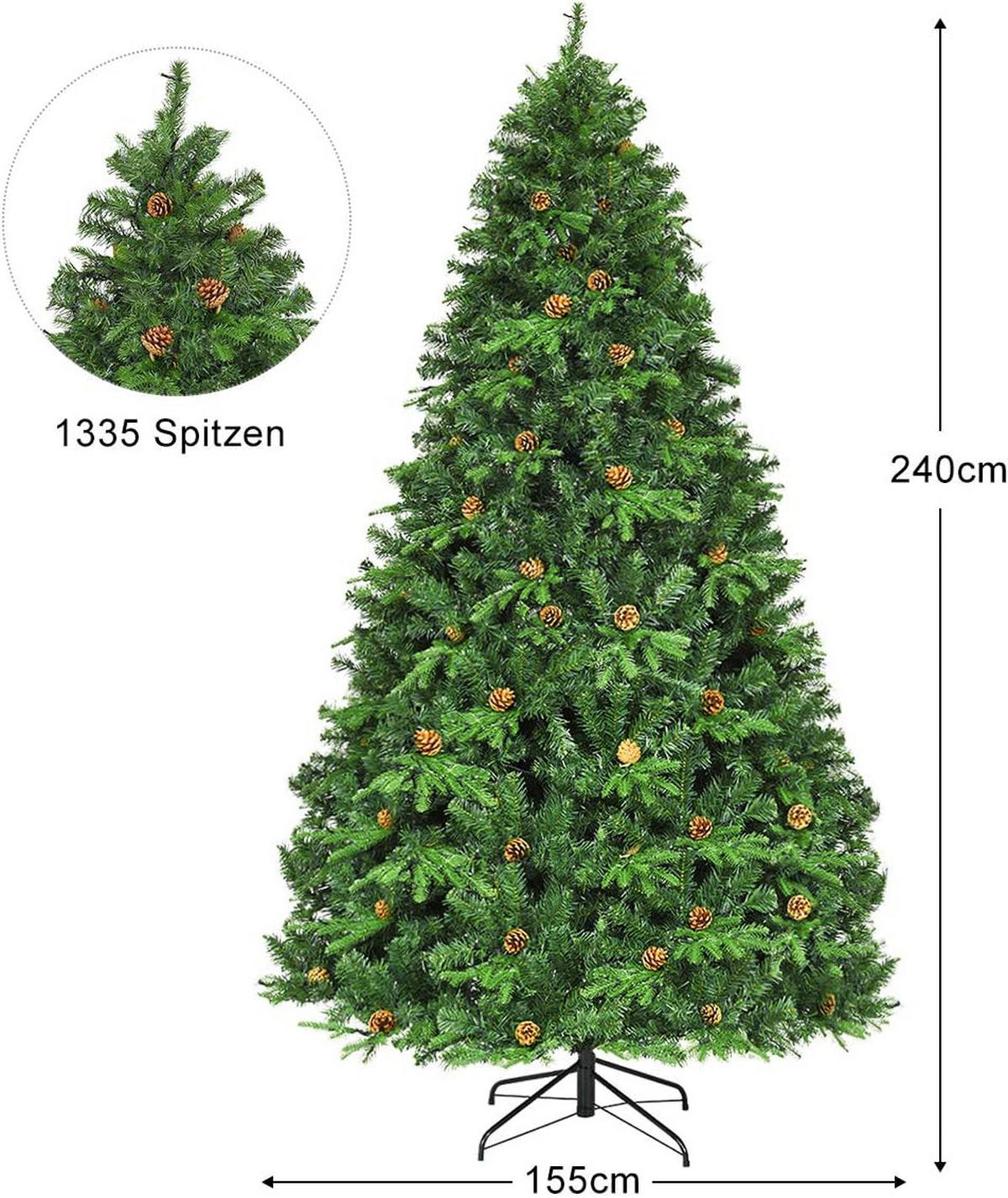 WEIHNACHTSBAUM Grün - Grün, Kunststoff (240cm) - COSTWAY