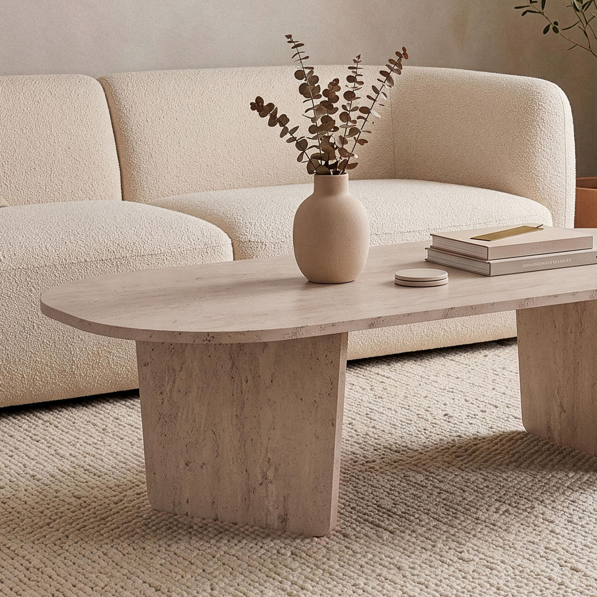 COUCHTISCH mit abgerundeter Tischplatte L130 cm 65/130/40 cm - Beige, Holzwerkstoff (70/65/40cm) - Calicosy