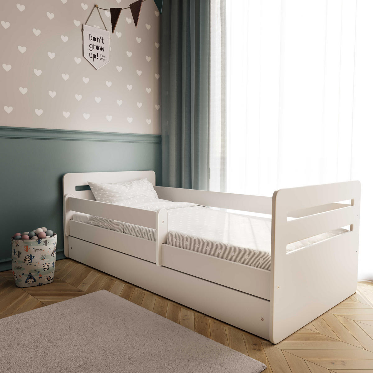 KINDERBETT Tomi mit Schublade ohne Matratze 90/65/144 - Weiß, Holzwerkstoff (80/140cm) - RAUMHIRSCH FURNITURE