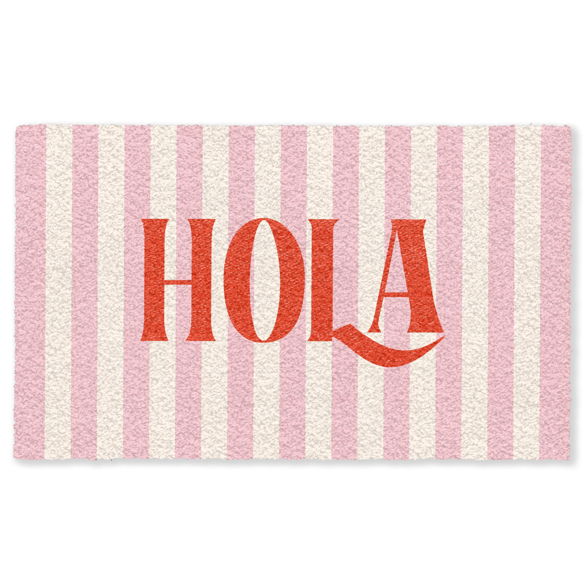 FUSSMATTE Hola - Zitat - Streifen - Pastell - Rosa - Rot - Weiß Schmutzfangmatte 150x90 cm - Rosa, Kunststoff (150/90cm) - MuchoWow