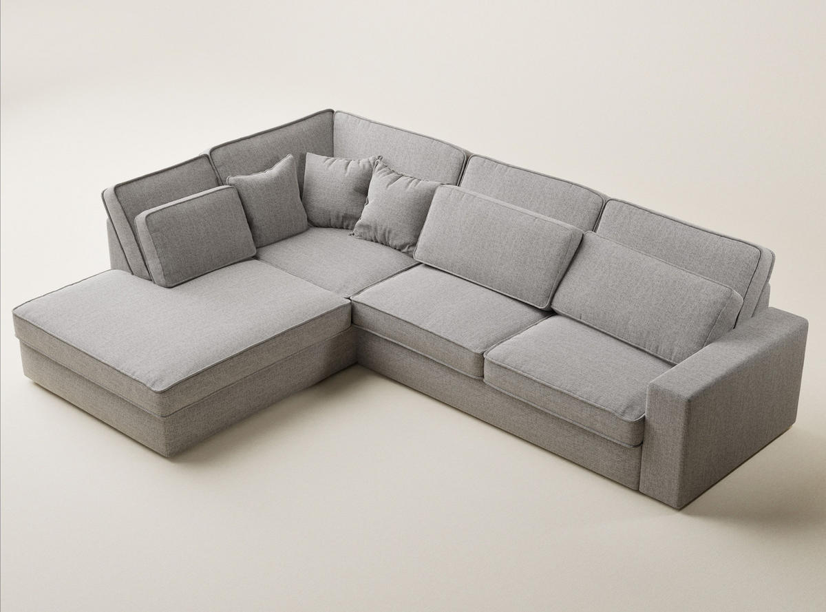 ECKSOFA Kirou Beige grau Webstoff - Links Seite - Greige/Schwarz, Holz/Holzwerkstoff (225/311cm) - Maison de Reve