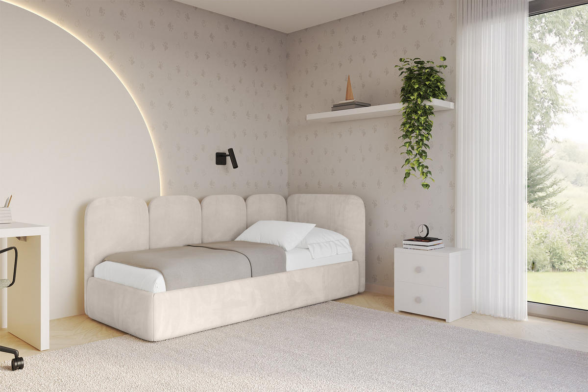 EINZELLBETT Jugendbett mit Bettkasten, Links - VELY 90x200 Beige - Ecru, Holzwerkstoff/Textil (90/200cm) - ALTDECOR