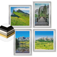 WANDBILDER 4er Set - 50x50 cm & 40x60 cm Silberner Rahmen - Grüne Hügel mit einer Burg - Silberfarben, Kunststoff (50/50cm) - ArtPrintCave