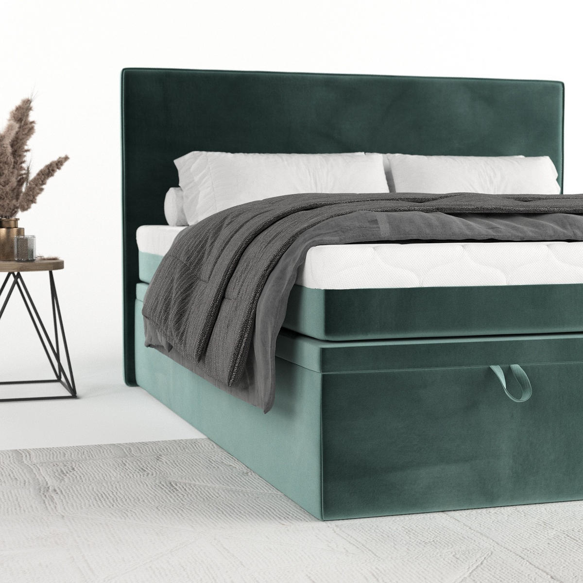 BOXBETT Zalla 160/200 cm Türkis im Kronos Stoff - Türkis/Schwarz, Holz/Holzwerkstoff (160/200cm) - AltaBeds