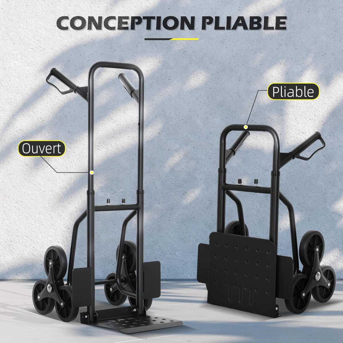 TREPPENSACKKARREN DE-18165 120 kg, 6 Rollen, klappbar Schwarz - Schwarz, Metall (44/38/106.5cm) - ComfortXL