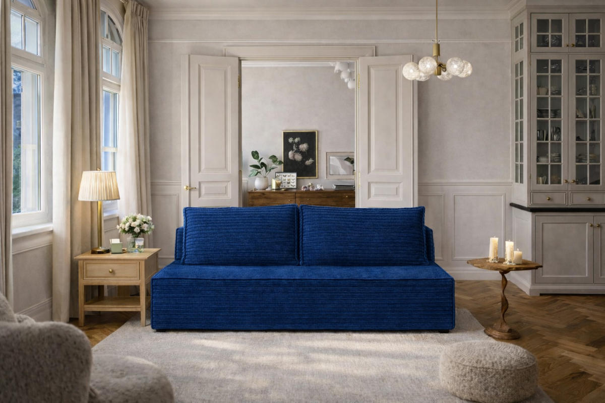 SCHLAFSOFA mit Bettkasten DUO, Stoff Velo, Blau - Blau, Holz (198/89/90cm) - Kaiser Möbel