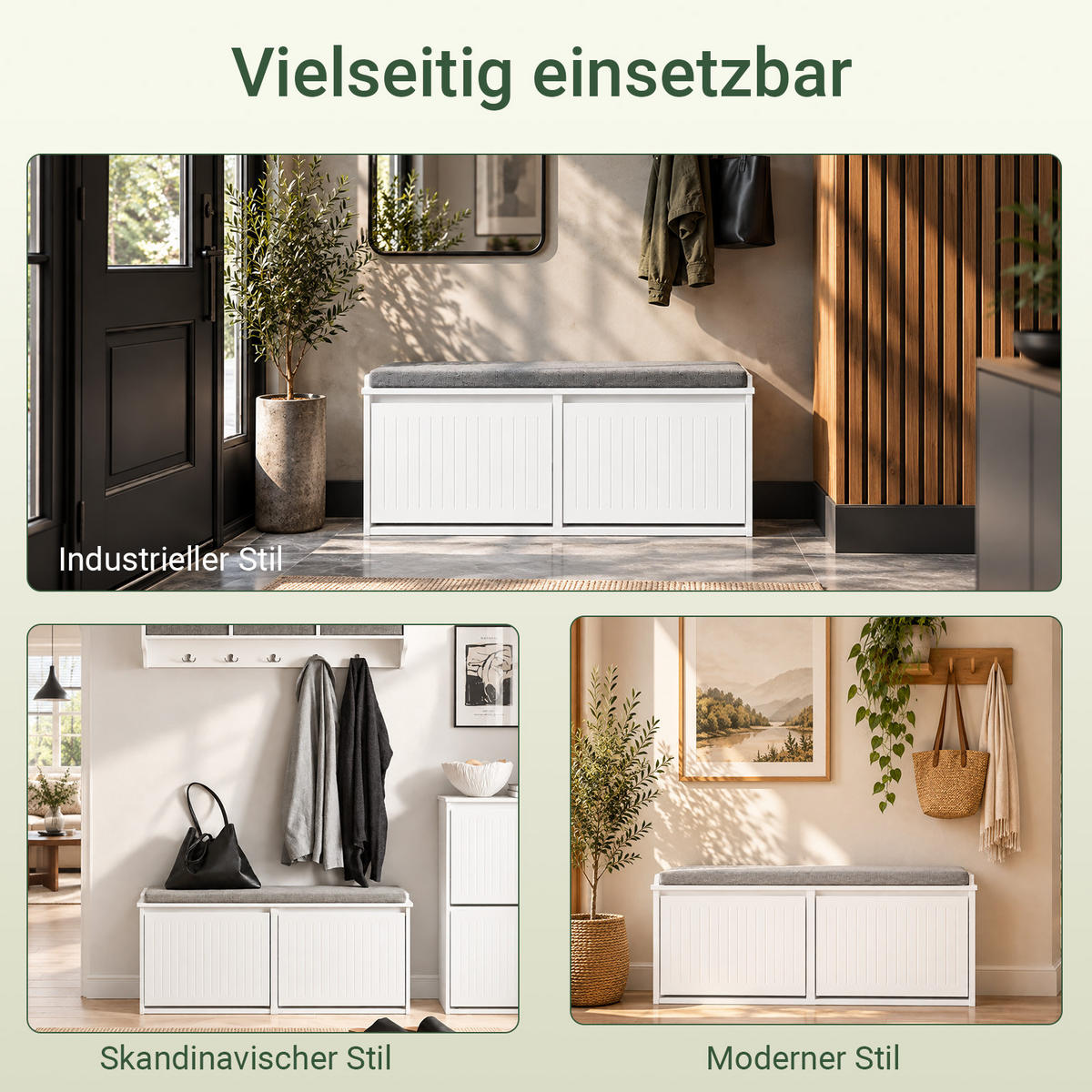 SCHUHBANK Weiß, 100 x 46 x 26 cm, 2 Klappen für ca. 8 Paar Schuhe, bis 158 kg, abnehmbares Sitzpolster, Filzgleiter - Weiß, Holzwerkstoff (100/46/26cm) - SoBuy