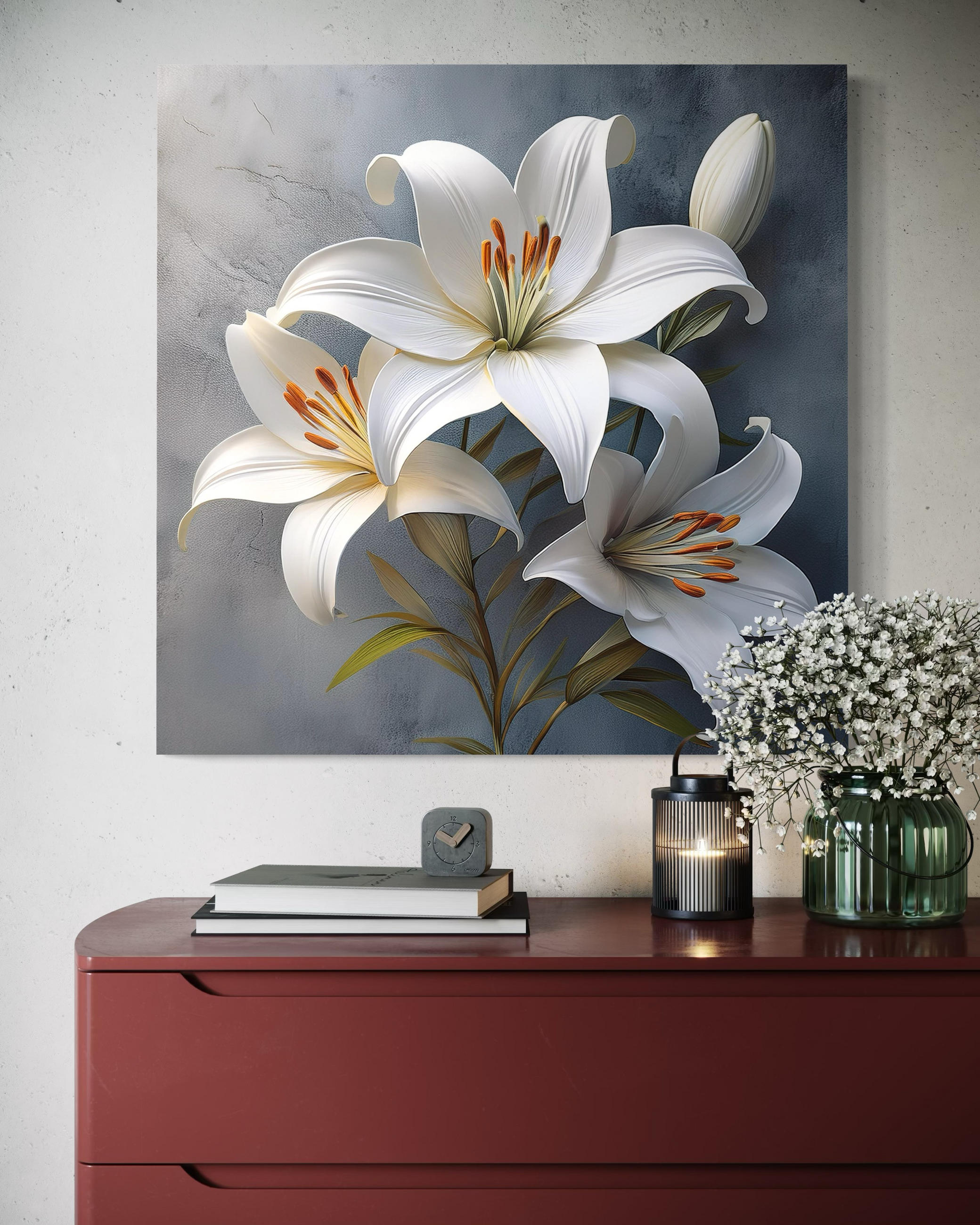 WANDBILD blumen lilien weiß - Weiß, Textil (50/50cm) - Feeby