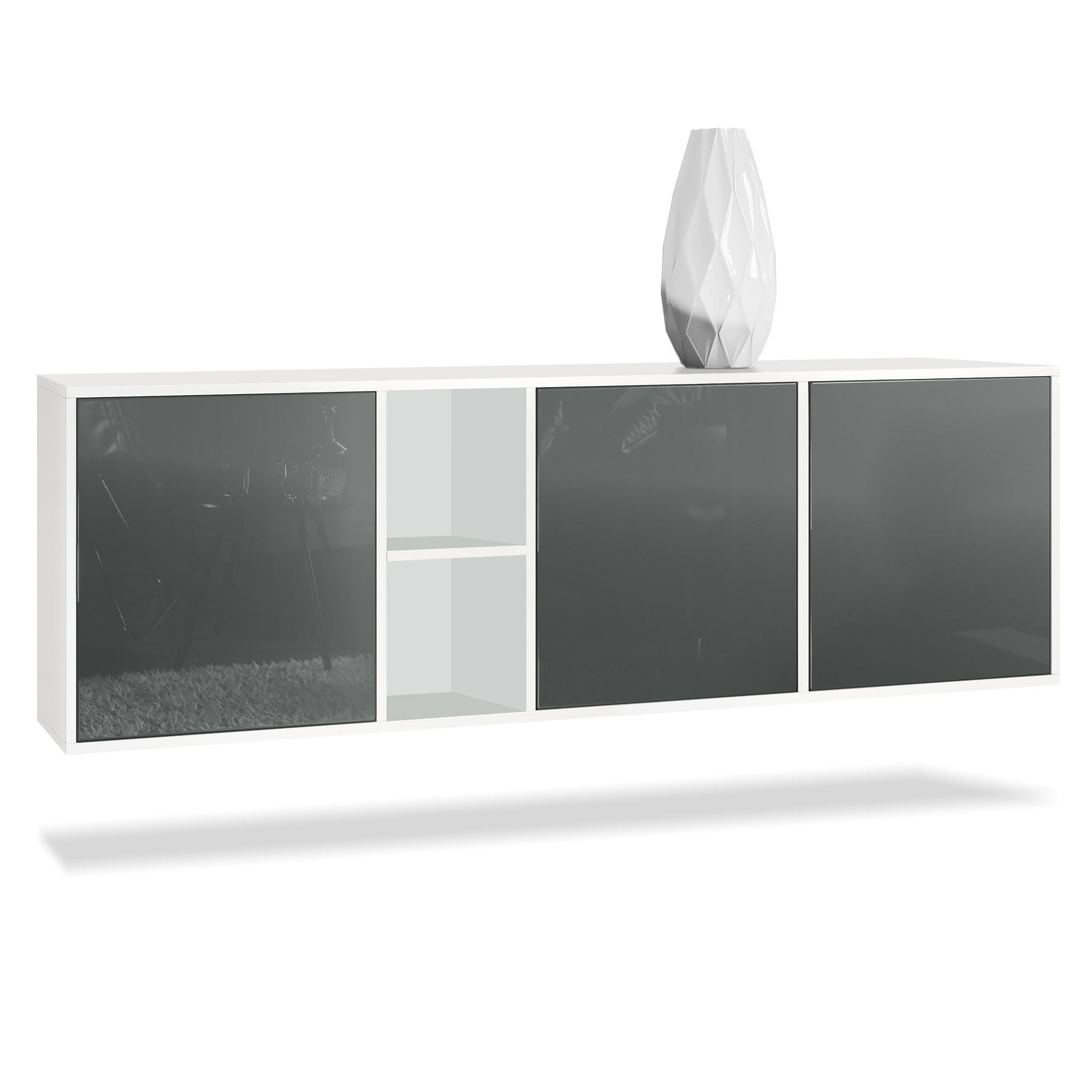 SIDEBOARD Cuba Türen in Grau Hochglanz - Grau, Holzwerkstoff (182/53/35cm) - Vladon