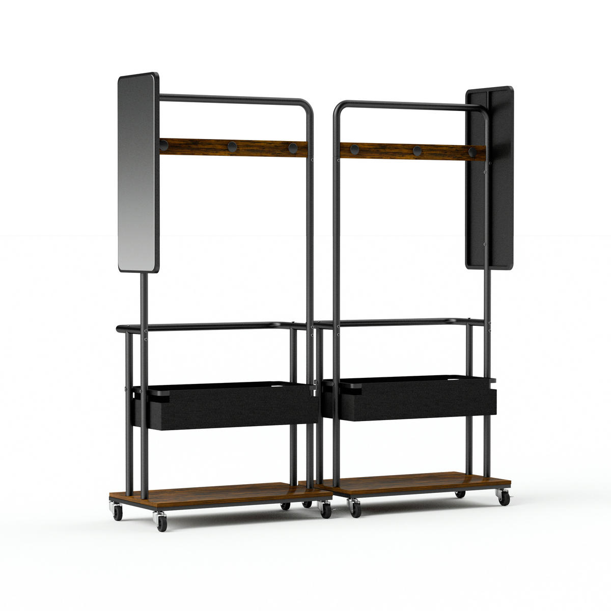STANDGARDEROBE 70/40/170 cm mit Spiegel, Kleiderstange und Rollen - Schwarz, Holzwerkstoff (70/170/40cm) - BEAOK