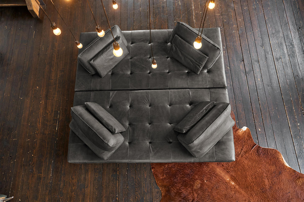 MODULSOFA WIOLO Grau Leder - Silberfarben/Grau, Leder (350/83/240cm) - KAWOLA