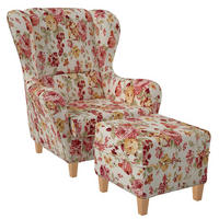 OHRENSESSEL Sofia Relaxsessel mit Hocker | Design Pfingstrose - Beige/Rosa, Textil (92/68/95cm) - Supellex
