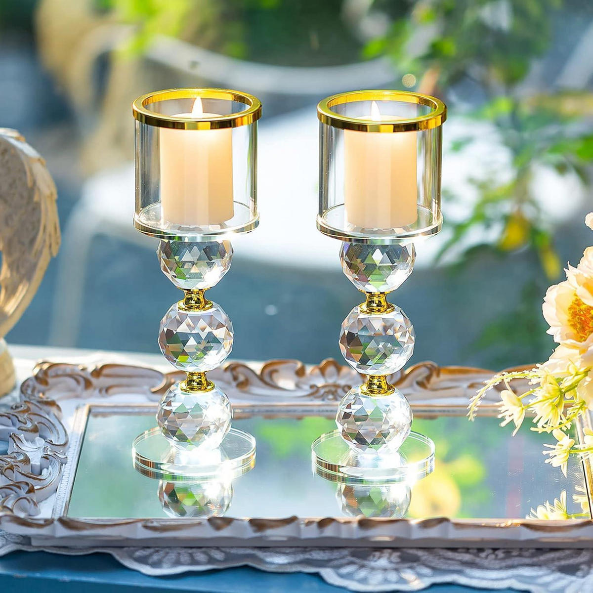 KERZENSTÄNDER 2-teiliges Set Kristall Glas Gold 19,5 cm - Goldfarben, Glas (7/19.5/7cm)