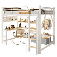 HOCHBETT 140x200cm, Eisen, Lochwand, Regale, Schubladen, Schreibtisch, USB, LED, Geländer, ohne Matratze, Weiß - Weiß, Holzwerkstoff (140/200cm)