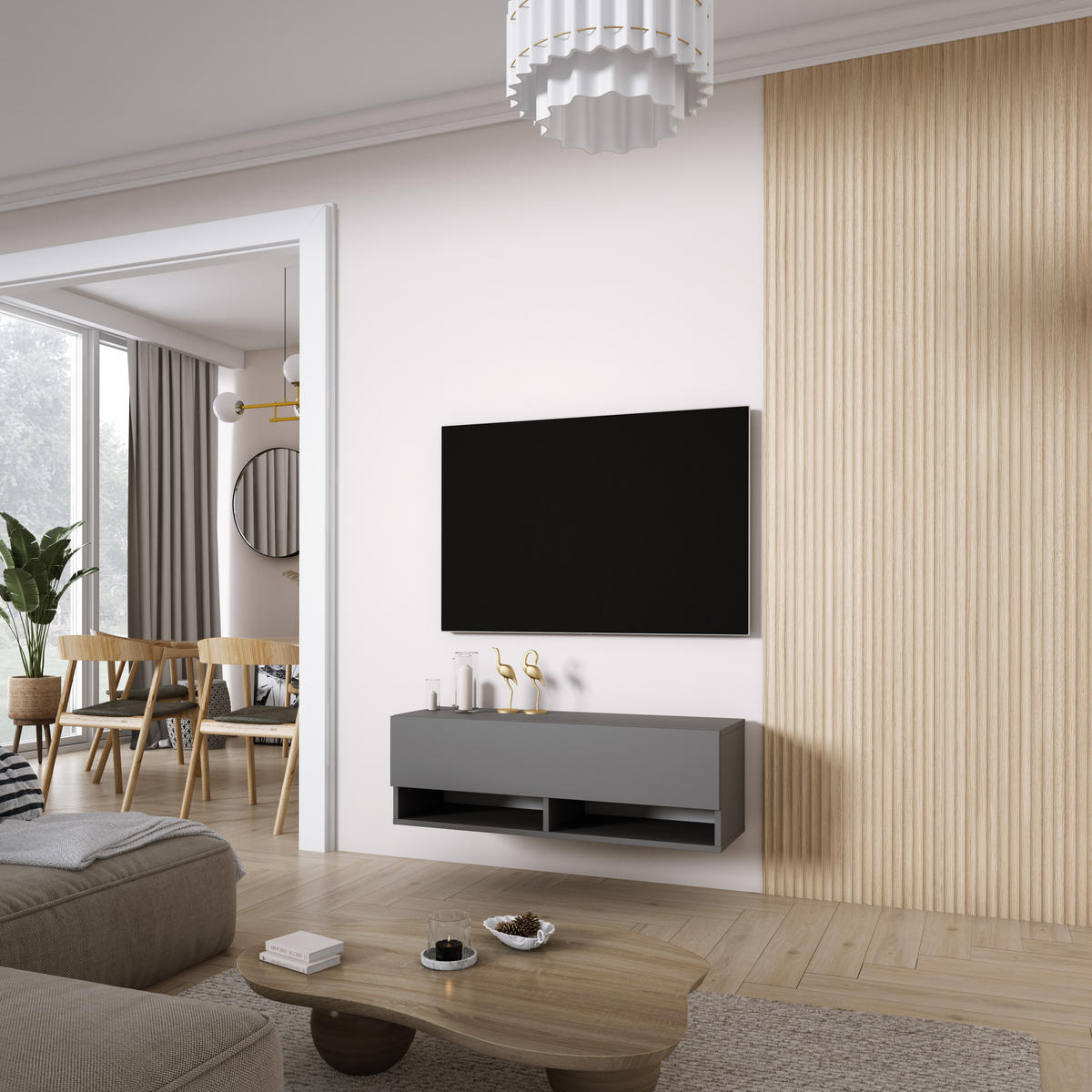 TV-LOWBOARD 100 cm Anthrazit, 100 × 32 × 34 cm - Grau, Holzwerkstoff (100/33.6/32cm) - 3XE LIVING