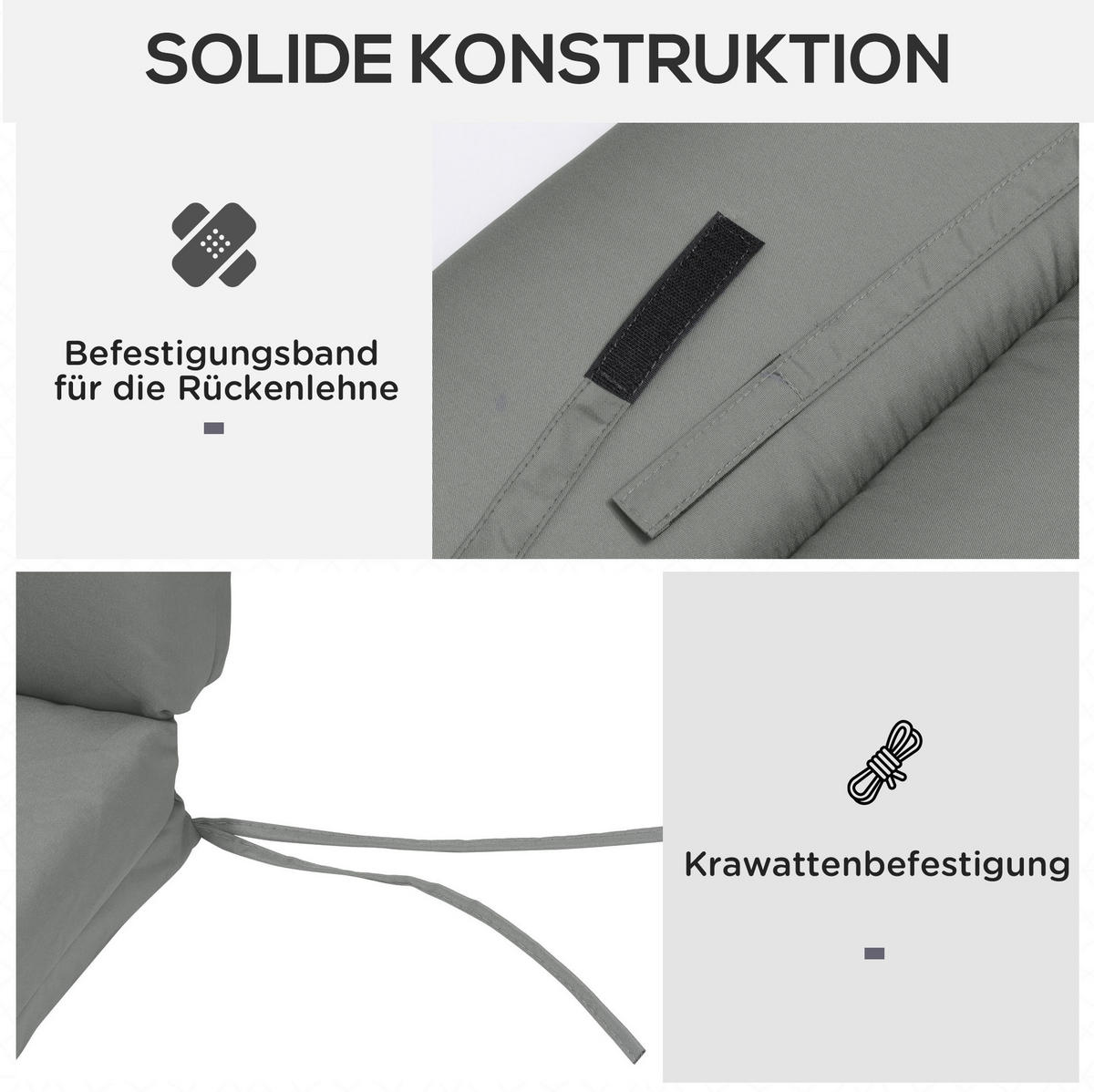LIEGENAUFLAGE aus Polyester 196x55x8 cm in Dunkelgrau mit Befestigungsbändern - Dunkelgrau, Textil (55/8/196cm) - Modfu