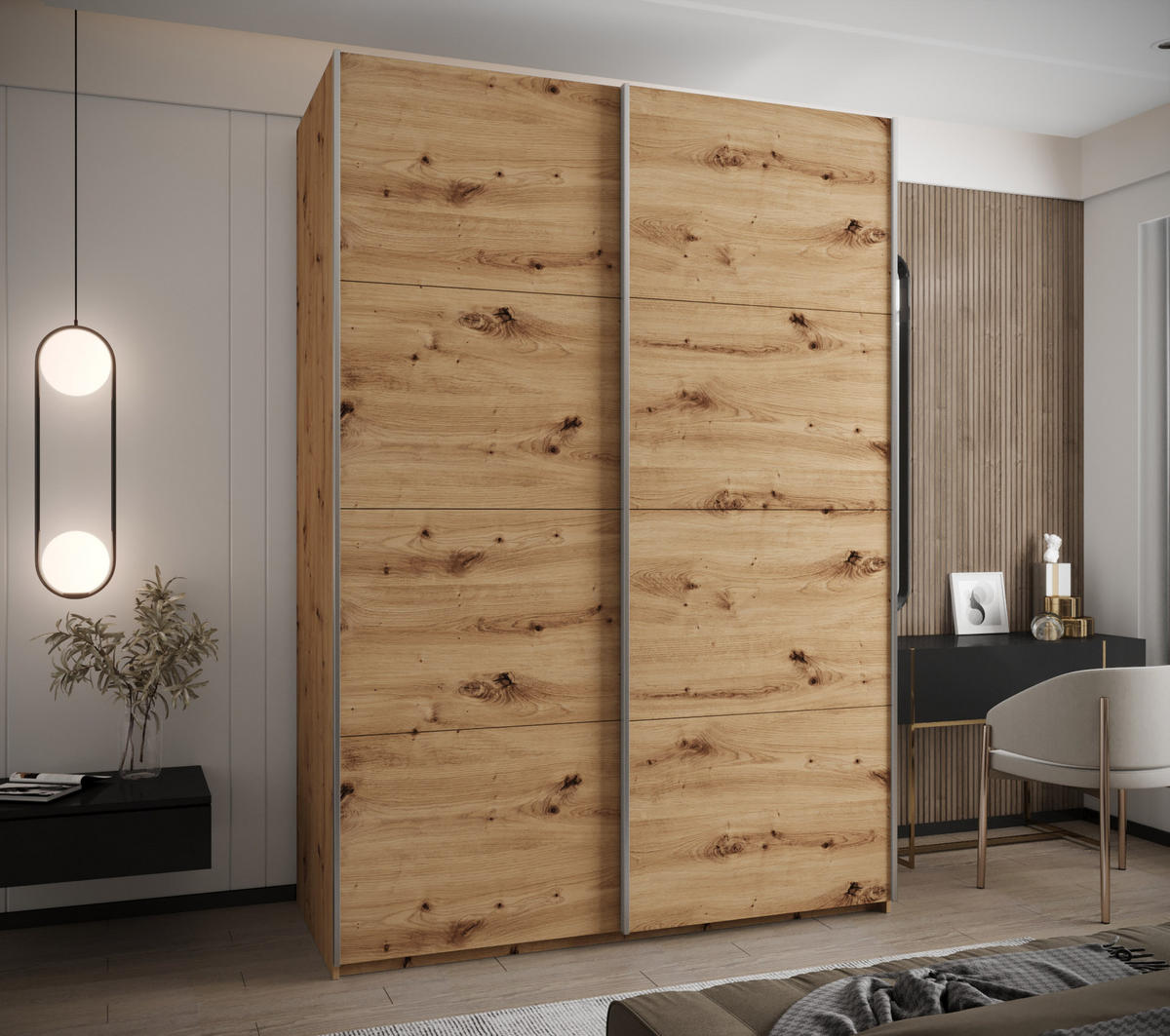 SCHWEBETÜRENSCHRANK 245,5/170/64 2-türig - Silberfarben/Eiche Artisan, Holz/Metall (170/245/64cm) - Abiks Möbel