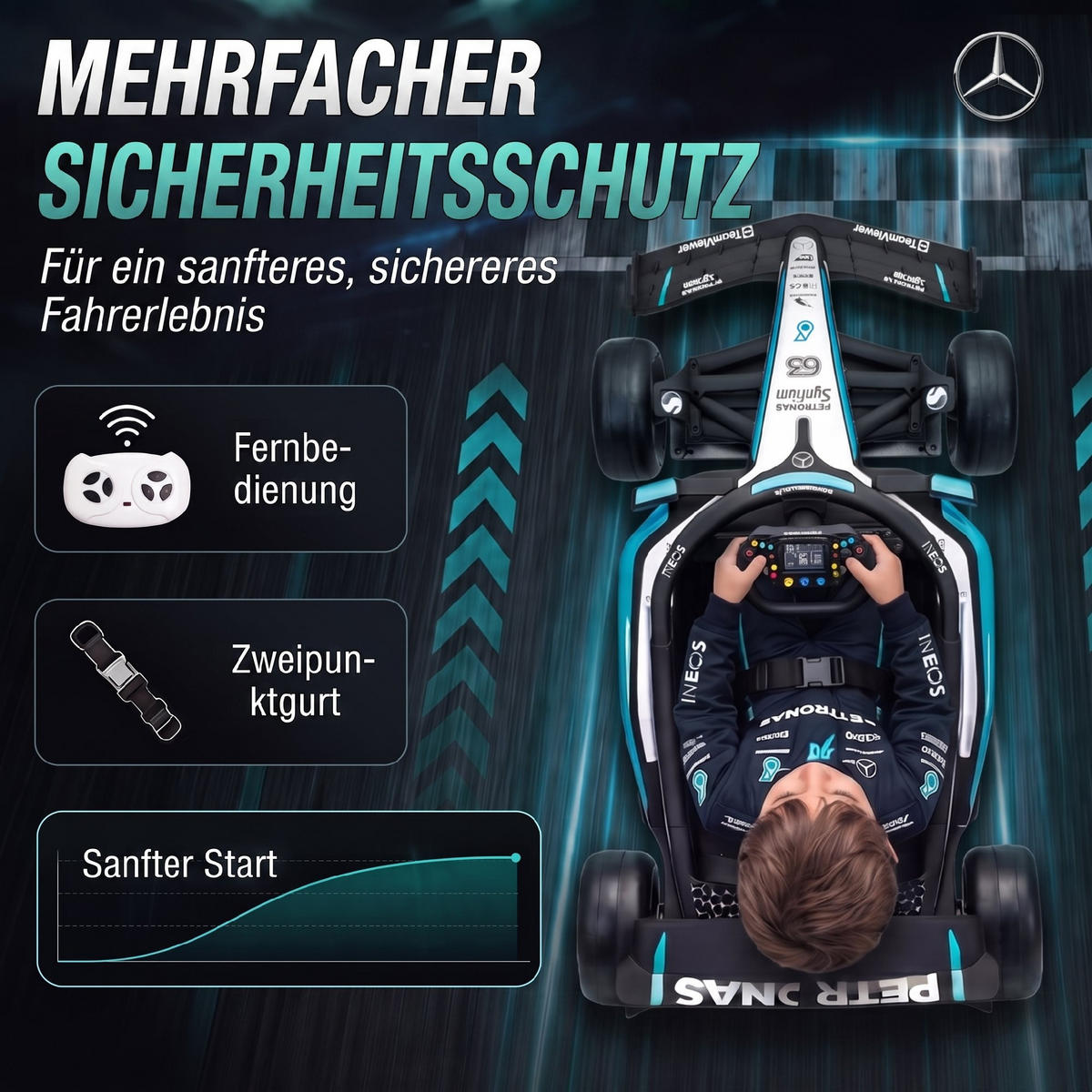 ELEKTRO-GO-KART Kunststoff Schwarz - Schwarz, Kunststoff (123/66/39cm) - AIYAPLAY