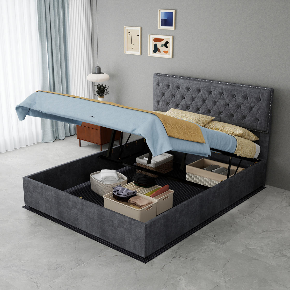 POLSTERBETT 140/200 cm in Grau mit Stauraum Stoff im Modernen Design - Grau, Holzwerkstoff/Textil (140/200cm) - STILVORA