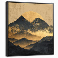 LEINWAND Bilder mit Rahmen - Goldene Berge bei Mondschein - 50x50 - Goldfarben, Textil (50/50cm) - MuchoWow